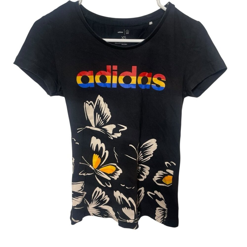 adidas x FARM Rio Tee Women’s XS Black Graphic Butterflies Short Sleeve T-shirt - Picture 2 of 10